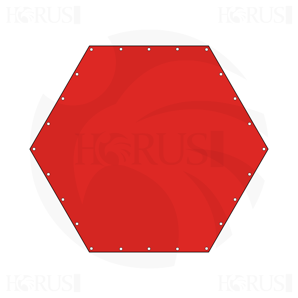 Bâche plate hexagonale regulier en Membrane PVC 670gr/m² Rouge RAL 3002 d'une dimension de 2m