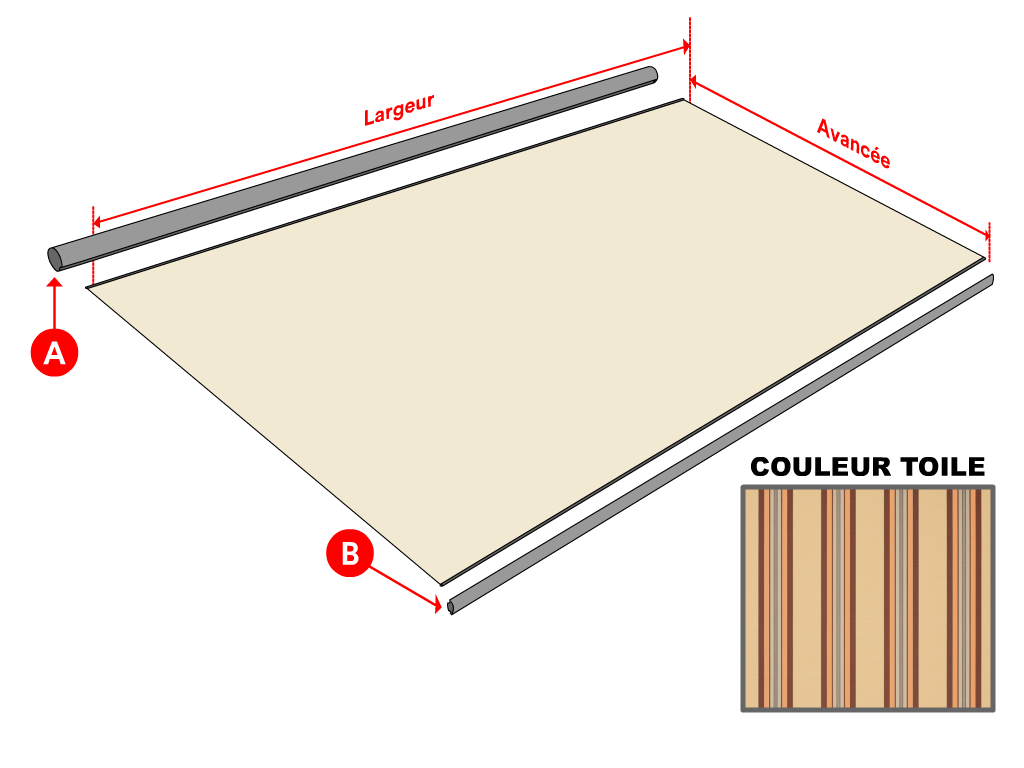 Toile pour store banne Dickson Orchestra Rayure fantaisie 8224 Lisbonne  - 2.5x1.5m - remplacement toile de store banne
