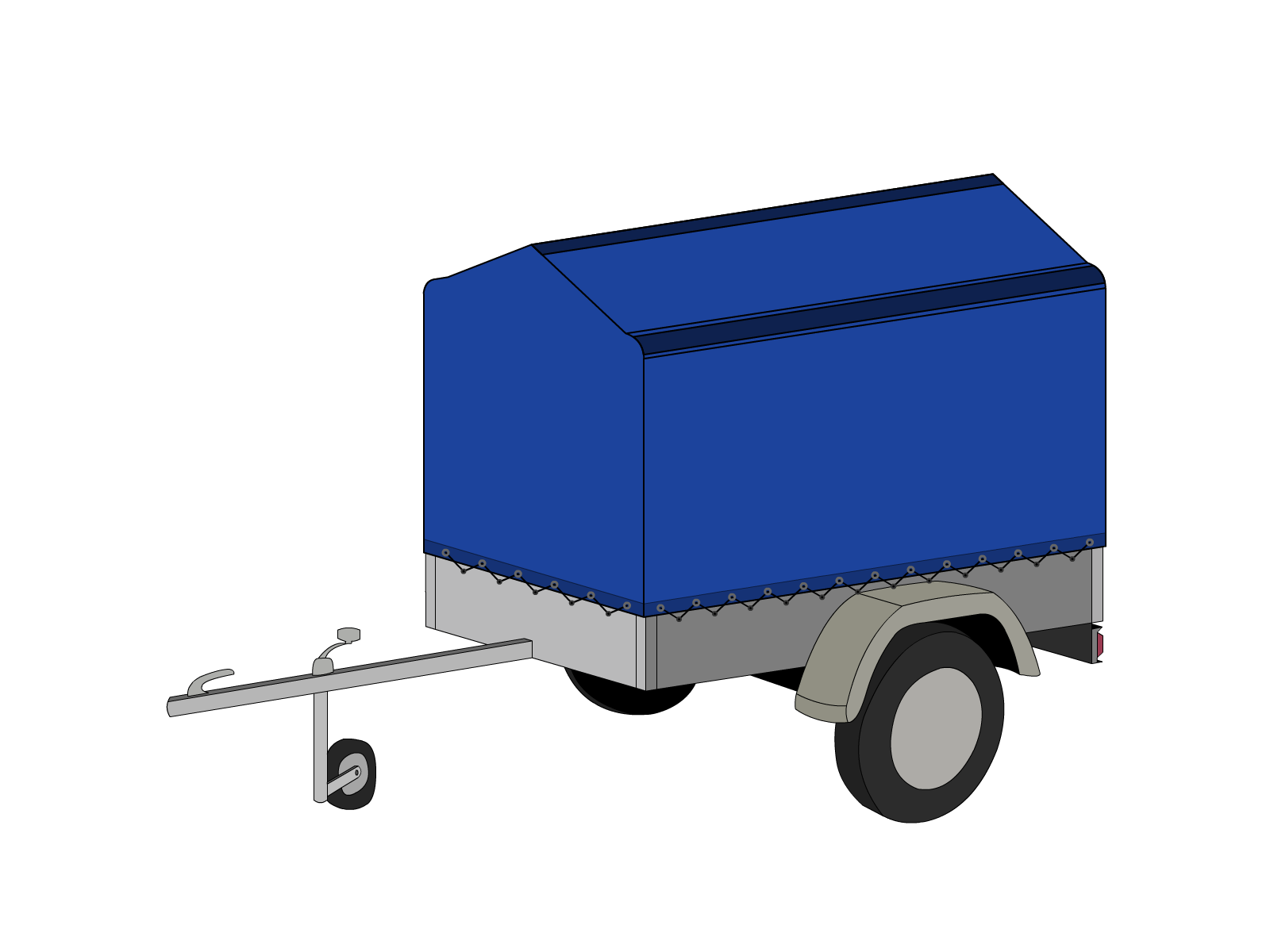 Bâche pour remorque bagagère Bord arrondi flèche en Membrane PVC 670gr/m² Bleu foncé RAL 5002