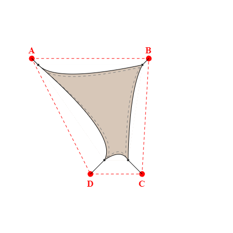 Voile d'ombrage trapèze en Soltis Horizon 86 Beige sablé 86-2135 - 4,14x3,79x0,94x4,34m