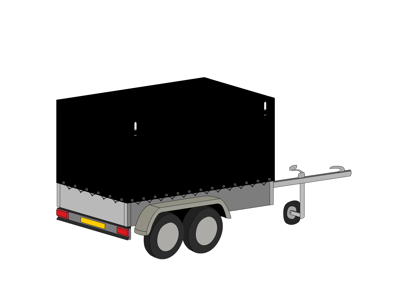 Bâche pour remorque bagagère Haute droite en Membrane PVC 670gr/m² Noir RAL 9005