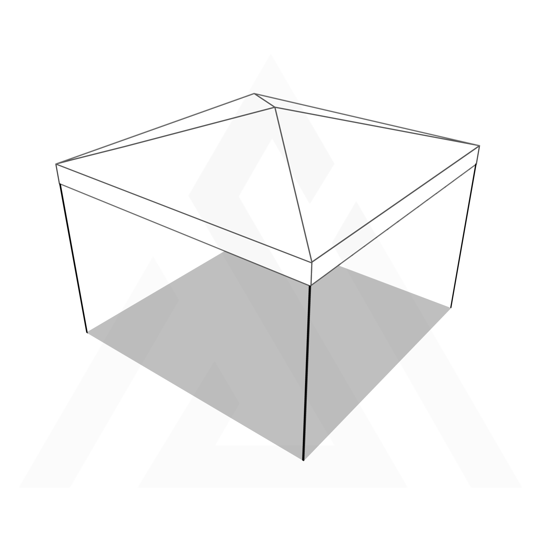 Bâche tonnelle carrée 4 pentes sans faîtage en Membrane PVC 670gr/m² Blanc RAL 9016 - 3.75x3.75m