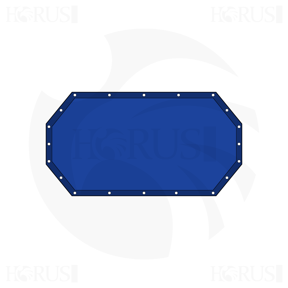 Bâche plate octogonale en Membrane PVC 670gr/m² Bleu foncé RAL 5002 d'une dimension de 4.6000000000000005x3.2m