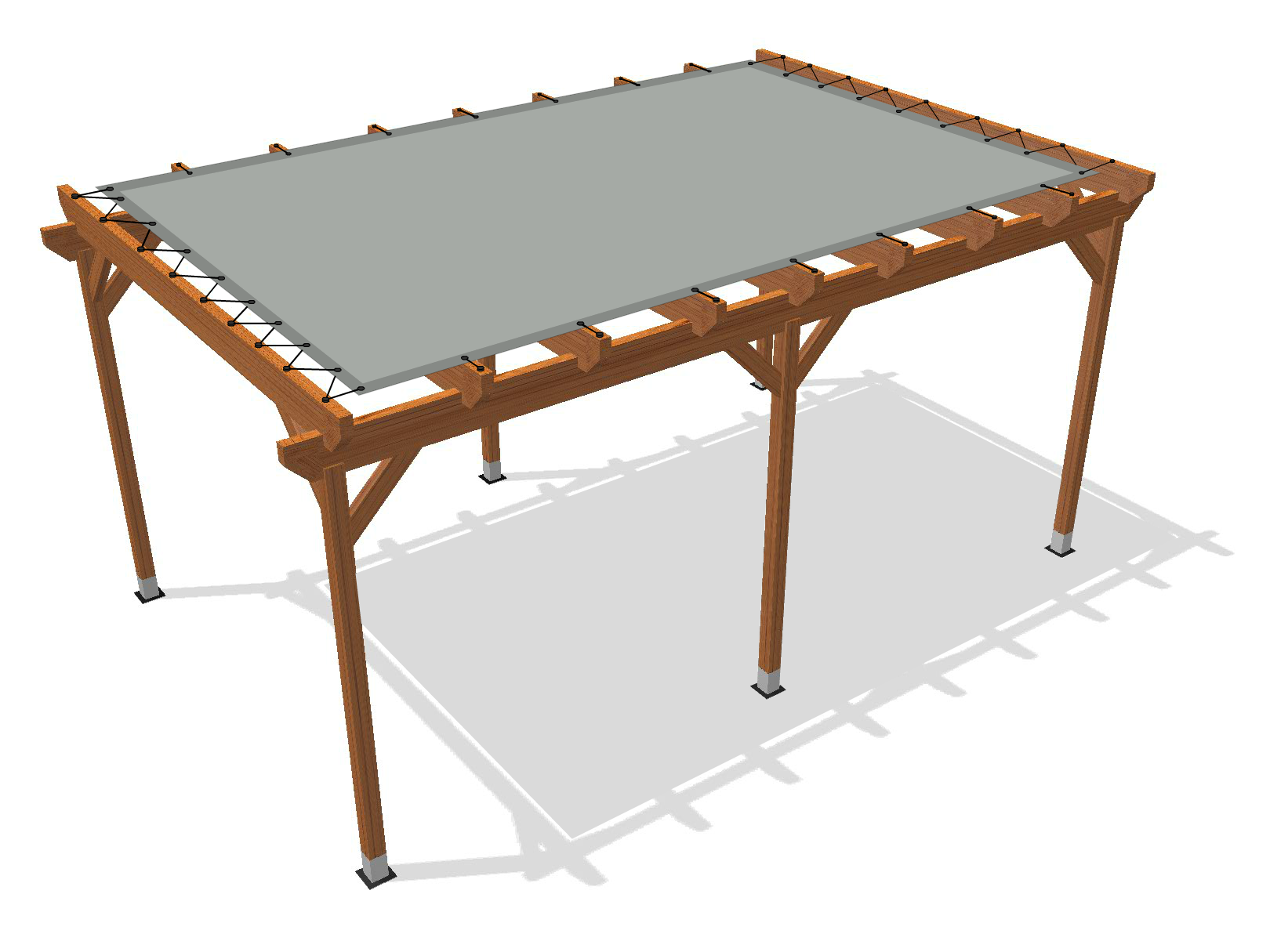 Bâche pour pergola bois sur pieds sans débord en Membrane PVC 670gr/m² Gris clair RAL 7038