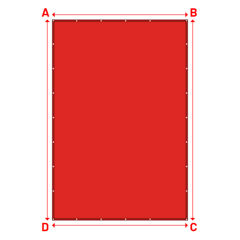 Bâche plate rectangle sur mesure en Membrane PVC 670gr/m² Rouge RAL 3002 - 2.87x4.25m
