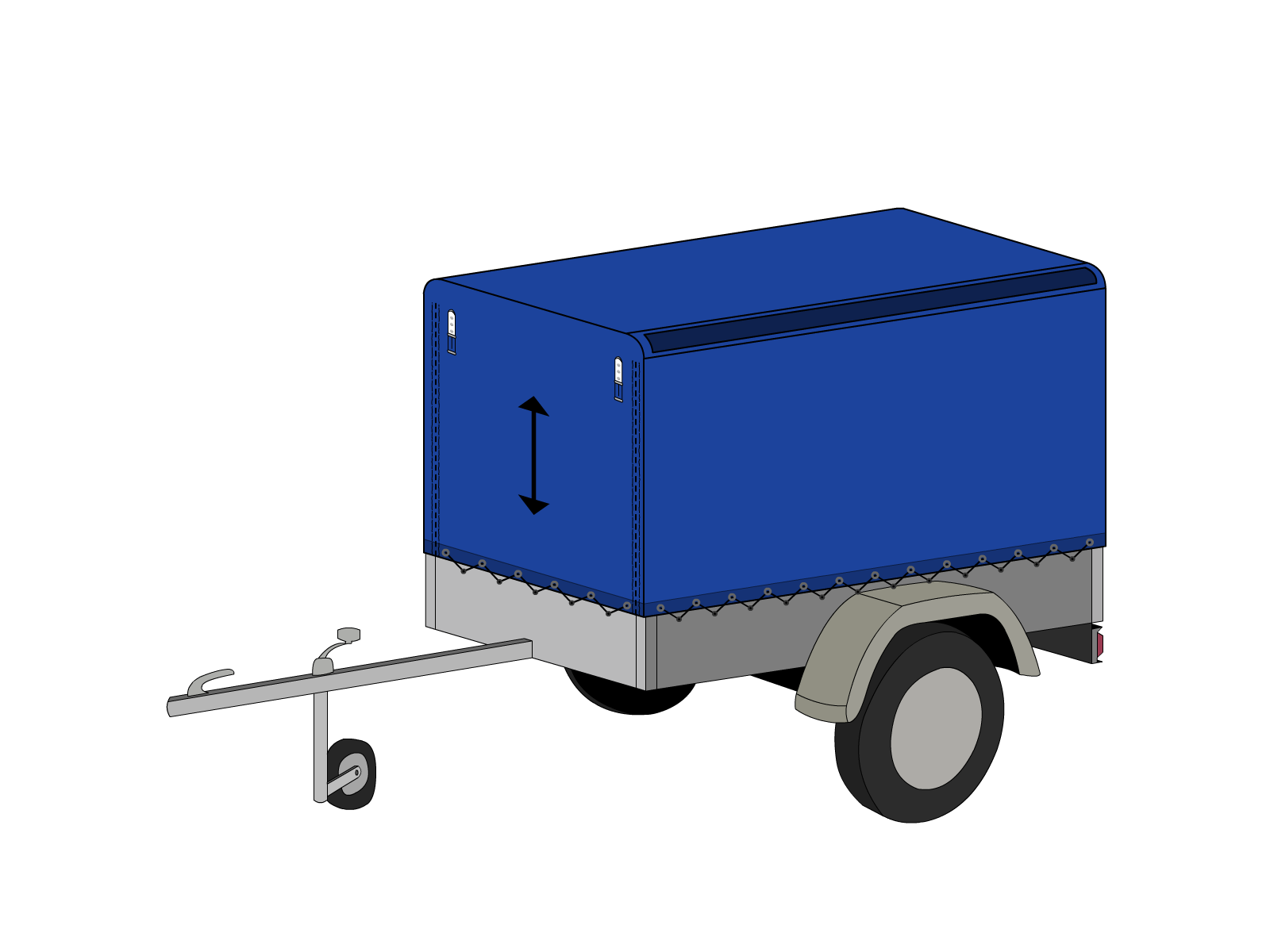 Bâche pour remorque bagagère Bord arrondi droite en Protect covert 905F3 900gr/m², toile PVC Etanche Bleu foncé