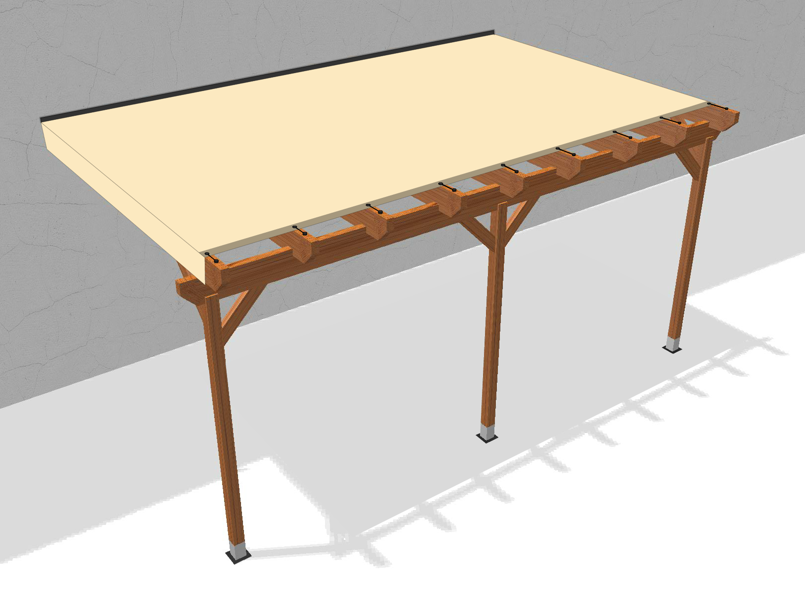 Bâche pour pergola bois murale avec débord en Membrane PVC 670gr/m² Beige ral 1015