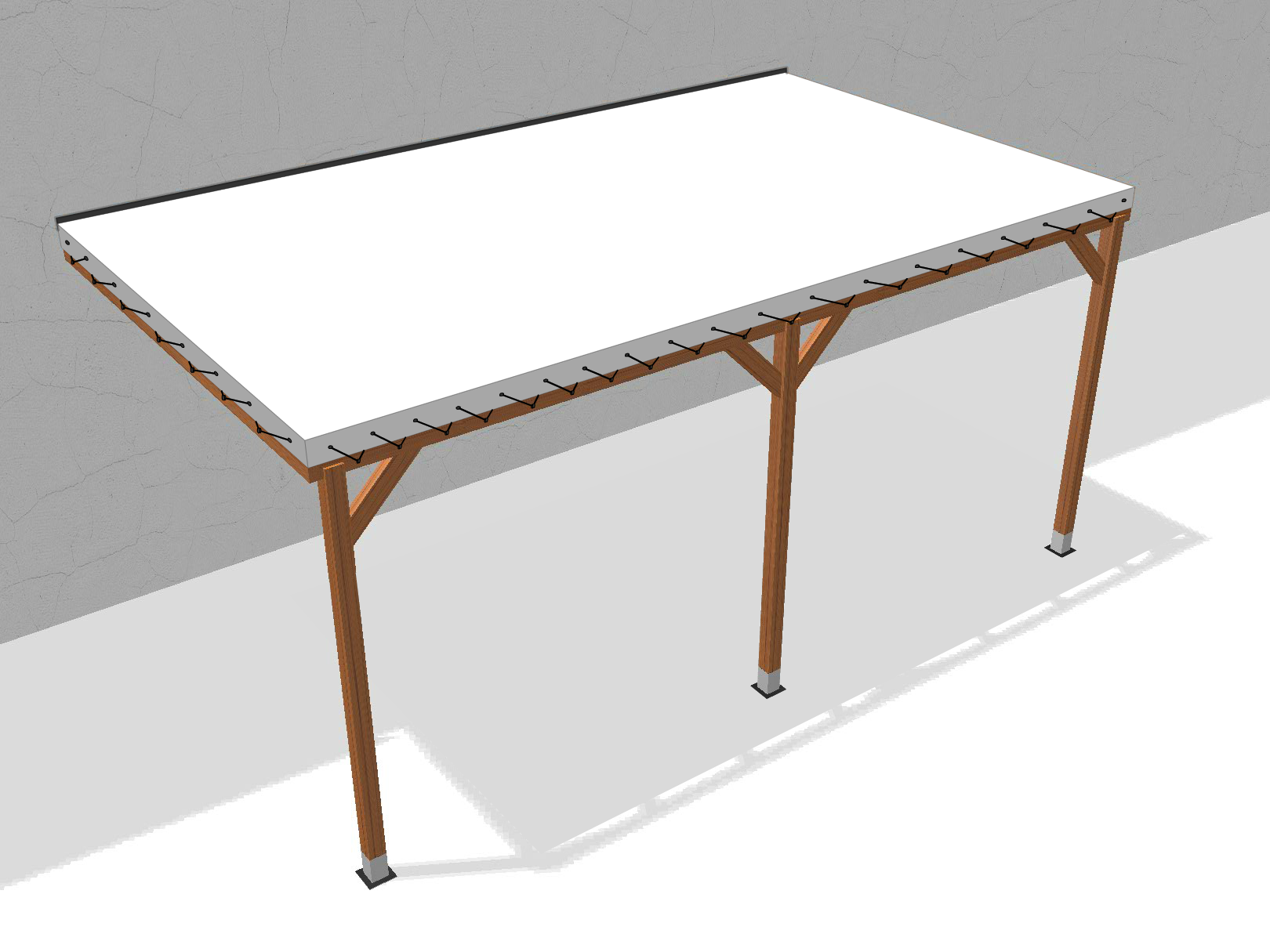 Bâche pour pergola bois murale sans débord en Membrane PVC 670gr/m² Blanc RAL 9016