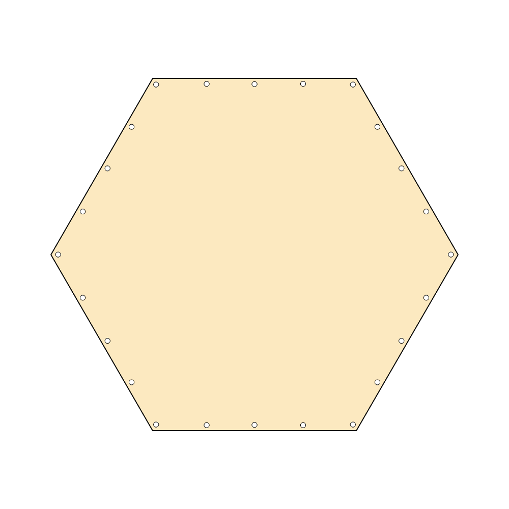 Bâche plate hexagonale regulier en Membrane PVC 670gr/m² - Etanche Beige ral 1015 d'une dimension de 2m