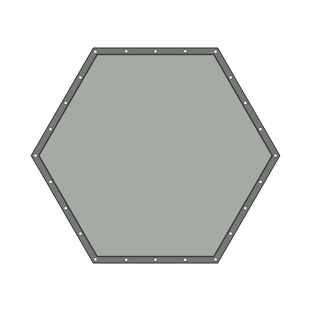 Bâche plate hexagonale regulier en Membrane PVC 670gr/m² - Etanche Gris clair RAL 7038 d'une dimension de 2m
