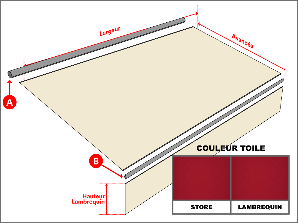 Toile pour store banne Dickson Orchestra Unicolore 6435 Cerise  - 3.85x2.3m - remplacement toile de store banne