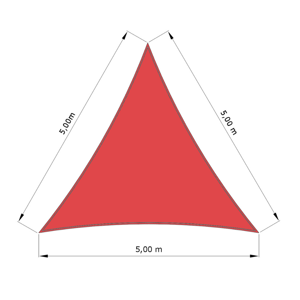 Voile d'ombrage standard ajourée triangle équilatéral Rouge Cerise (662 AustralMesh) d'une dimension de 5x5x5m