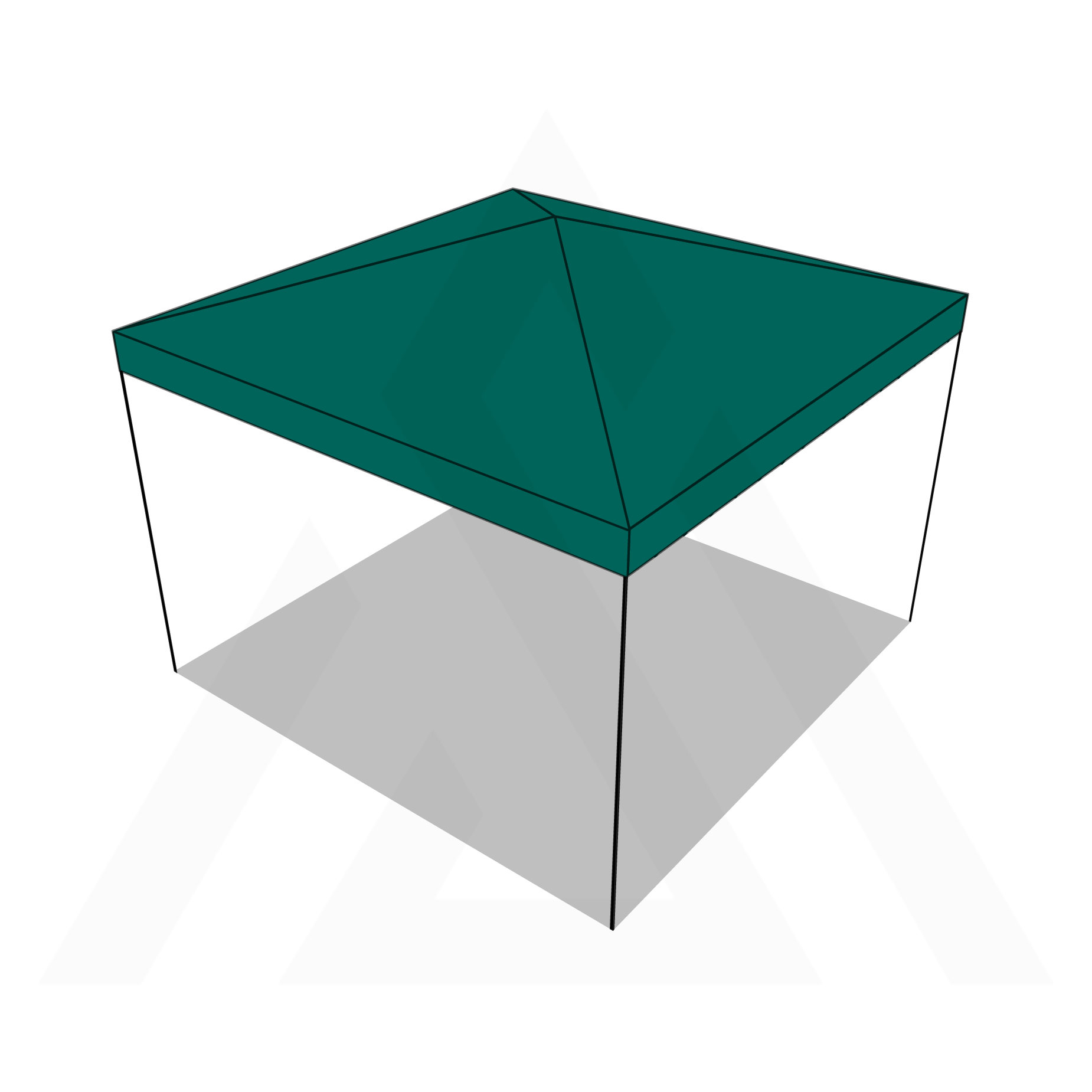 Bâche tonnelle carrée 4 pentes sans faîtage en Protect 670 : La référence en matière de protection étanche Vert industrie RAL 6026 - 3x3m