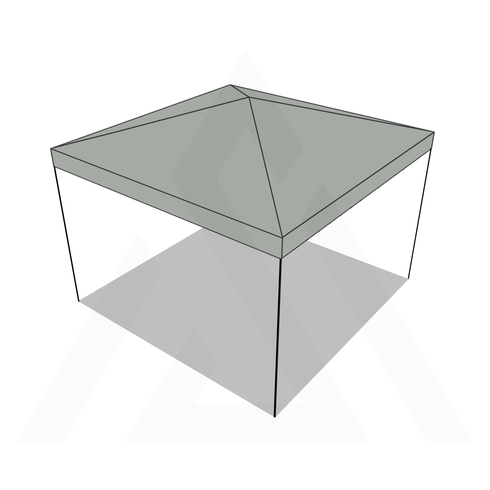 Bâche tonnelle carrée 4 pentes sans faîtage en Protect 670 : La référence en matière de protection étanche Gris clair RAL 7038 - 3x3m