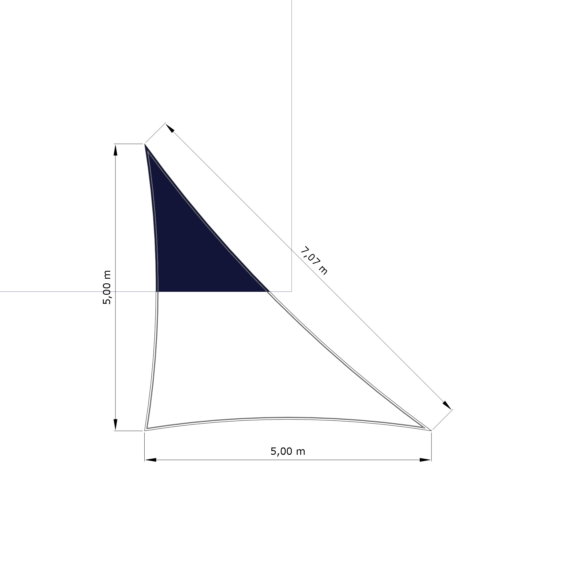 Voile d'ombrage standard ajourée triangle Hydris 0191 Bleu marine d'une dimension de 5x5x707m